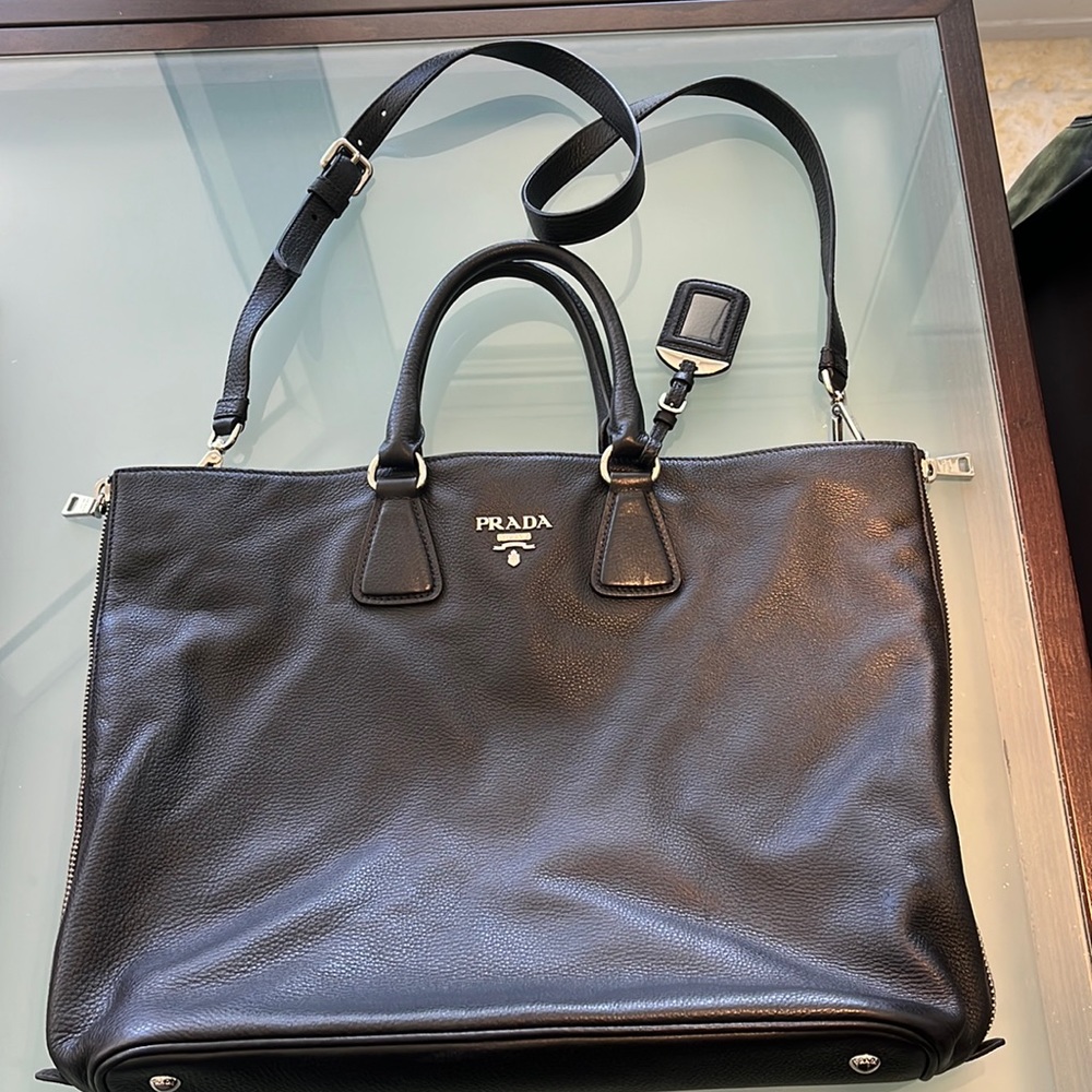 Woman’s Prada bag black large leather zipper